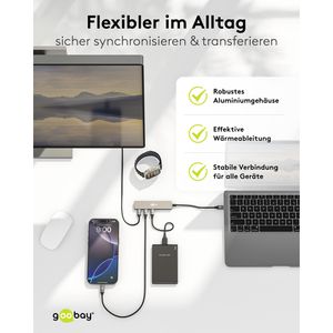 Produktbild für USB-Hub Goobay Slim 4-Port 79160, grau, mit Metallgehäuse