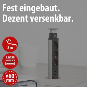 Produktbild für Einbausteckdose Brennenstuhl Tower Power, 2m Kabel, versenkbar