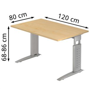 Produktbild für Schreibtisch Hammerbacher U-Serie, ahorn / silber