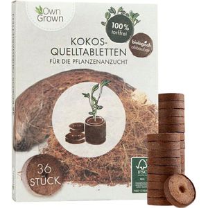 OwnGrown Quelltabletten BEGR-300271, 36 Stück, Ø 34 mm, aus Kokos, biologisch abbaubar, torffrei