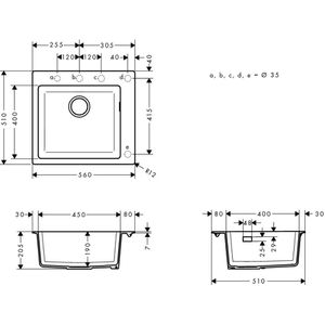 Produktbild für Spülbecken hansgrohe S51 S510-F450, Einzelbecken, steingrau
