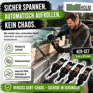 Produktbild für Spanngurt Trutzholm schwarz, mit Spitzhaken &amp; Ratsche