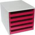 Schubladenbox Böttcher-AG A4, Kunststoff 5 Fächer, halboffen, sunset-red / hellgrau