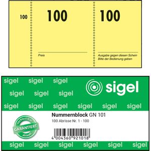 Sigel Nummernblock Doppelnummern GN101, farbig sortiert, Nummern 1-100, 100 Abrisse