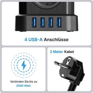 Produktbild für Steckdosenwürfel Voomy Power Cube S5, mit Schalter, schwarz