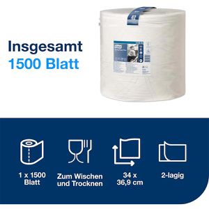 Produktbild für Putztuchrolle Tork 130040, W1, aus Zellstoff, weiß