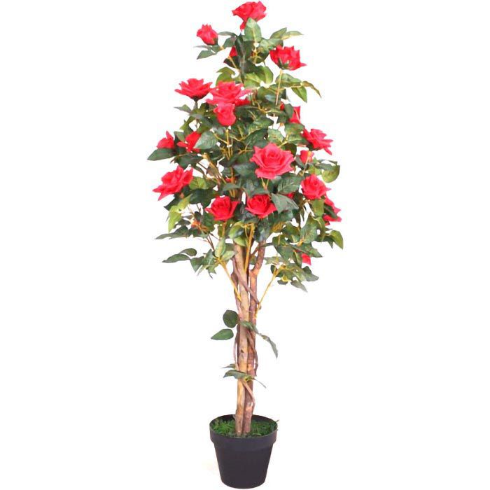 Decovego Kunstpflanze Rosenstock, Höhe 120 cm, rot, im Topf, mit