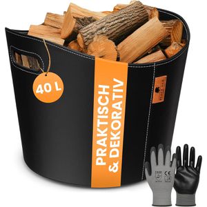 Produktbild für Kaminholzkorb Black-Oak Dakota L, mit Handschuhen, schwarz