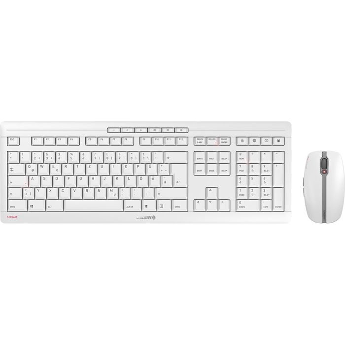 Cherry Tastatur Stream Desktop Recharge, JD-8560DE-0, / Böttcher weiß mit AG grau – Funkmaus