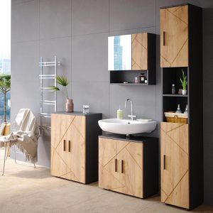 Produktbild für Badschrank Vicco Irma, 4 Füße, anthrazit / goldkraft eiche