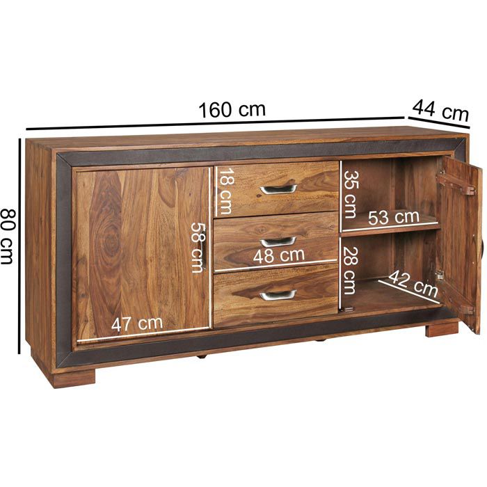 Wohnling Sideboard Karan, WL5.193, Sheesham, mit Türen und Schubladen