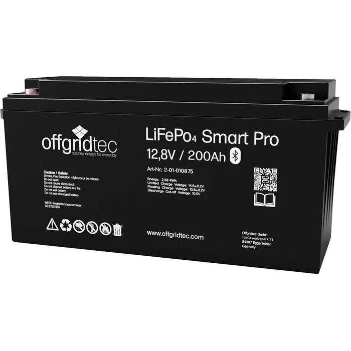 Offgridtec Solarbatterie 12,8/200 Smart, LiFePO4, 12V, mit Bluetooth, 200Ah  – Böttcher AG