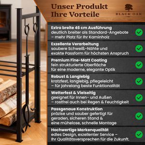 Produktbild für Kaminholzregal Black-Oak Antero, mit Kaminbesteck
