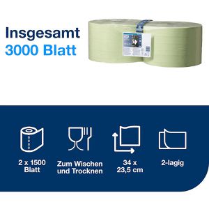 Produktbild für Putztuchrolle Tork Industrie 129243, W1, Recyclingpapier, grün