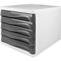 Schubladenbox Helit H61294-82, the wave, A4 Kunststoff, 5 Fächer, lichtgrau / weiß