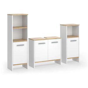 Badmöbel-Set Vicco Karli, weiß / goldkraft eiche, 3-teilig