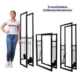 Produktbild für Kaminholzregal PROREGAL Phoenix, schwarz, mit Kaminbesteck