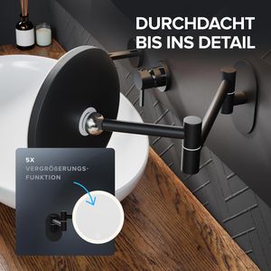 Produktbild für Kosmetikspiegel ovimar Leinoya, dimmbare Beleuchtung, schwarz