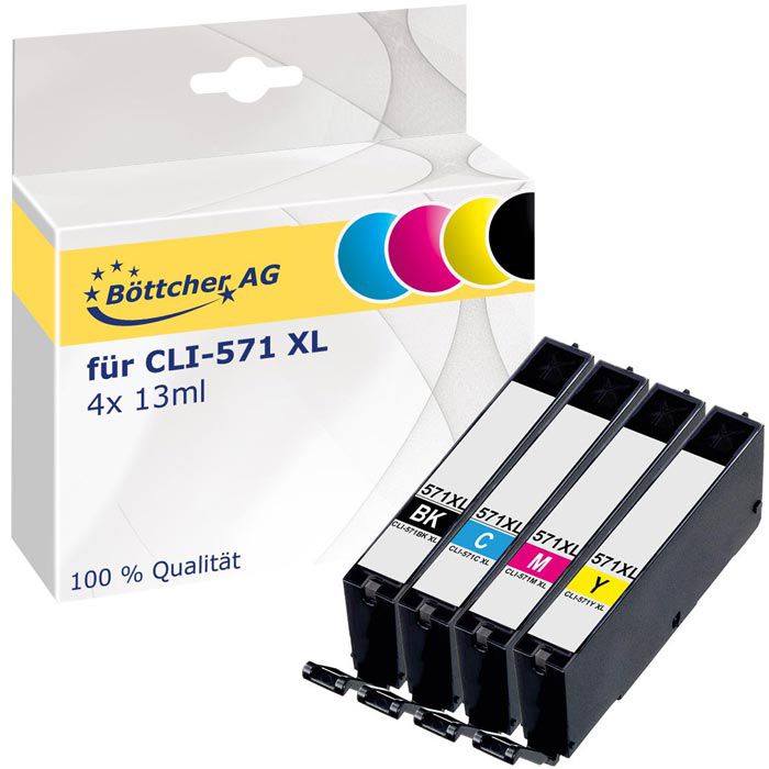 4x XL kompatibel Canon für CLI-571 – magenta, 13ml, Böttcher schwarz, gelb cyan, AG