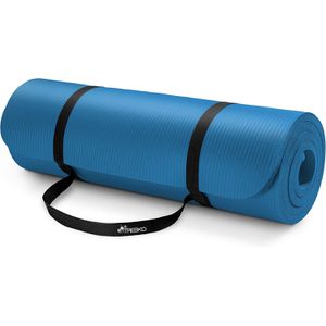 Produktbild für Yogamatte Tresko mit Tragegurt, blau, 1 cm stark