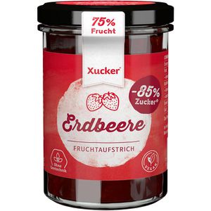 Xucker Fruchtaufstrich mit Xylit, Erdbeere, vegan, 75,6% Frucht, ohne Zuckerzusatz, im Glas, 220 g