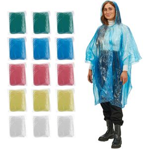 Regenponcho Relaxdays Länge 95 cm, Einweg, 15 Stück