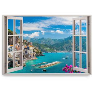 Wandbild Sinus-Art Fensterbild Italien Küstenstadt 120 x 80 cm