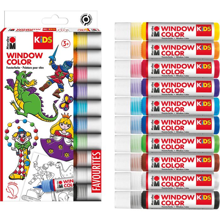 Marabu Fenstermalfarben Kids, Window Color Set, 10 Farben a 25ml