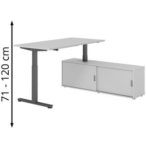 Produktbild für Schreibtisch Hammerbacher XMST 34034, lichtgrau, mit Sideboard