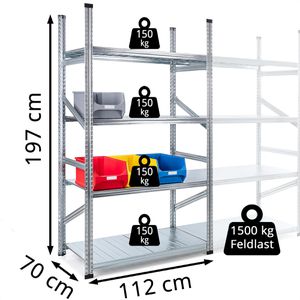 Produktbild für Schwerlastregal GEWE 710G4R, 4 Metallböden