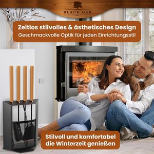 Produktbild für Kaminbesteck Black-Oak Davos, aus Metall, schwarz, 5-teilig
