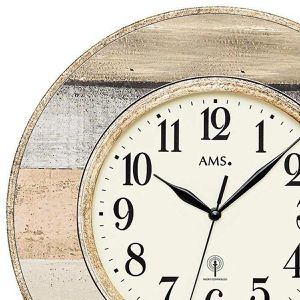 Produktbild für Wanduhr AMS 5975, Holz, Kunststoff, analog, Funkuhr