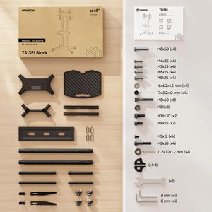 Produktbild für TV-Ständer Onkron TS1351-B, Ablage &amp; Rollen, schwarz, Metall