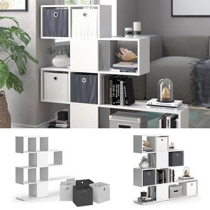 Produktbild für Bücherregal Vicco Hylda, weiß, mit 4 Faltboxen