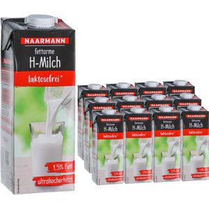 Naarmann Milch laktosefreie H-Milch 1,5% Fett, je 1 Liter, 12 Stück