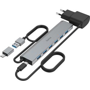 Produktbild für USB-Hub Hama 200137, grau, mit Netzteil
