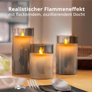 Produktbild für LED-Kerze Goobay 60372, Echtwachs im Glas, grau