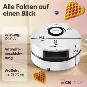 Produktbild für Waffeleisen Clatronic WA3832 Waffelautomat, 1200 Watt