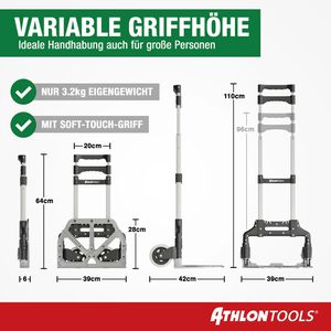 Produktbild für Sackkarre ATHLON-TOOLS Paketroller C3001, klappbar