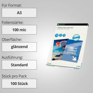 Produktbild für Laminierfolien Leitz 16919 iLAM, DIN A3