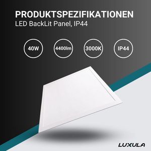 Produktbild für LED-Panel Luxula LX-62-4044, IP44 wasserfest, weiß, 62 x 62 cm