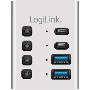Produktbild für USB-Hub LogiLink UA0446, silber, mit Netzteil