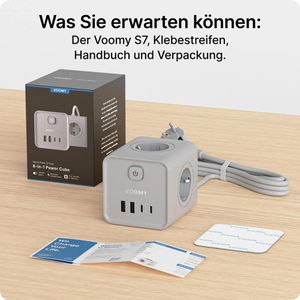 Produktbild für Steckdosenwürfel Voomy Power Cube S7, mit Schalter, grau