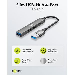 Produktbild für USB-Hub Goobay 74458, grau, mit Metallgehäuse