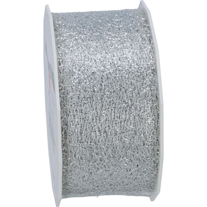 Präsent Geschenkband Metallic Lace, silber, Stoffband, 40mm x 20m,  metallic, glitzernd – Böttcher AG