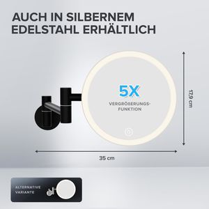 Produktbild für Kosmetikspiegel ovimar Leinoya, dimmbare Beleuchtung, schwarz