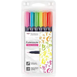 Brush-Pen Tombow WS-BH-6P, Fudenosuke Neon, hart