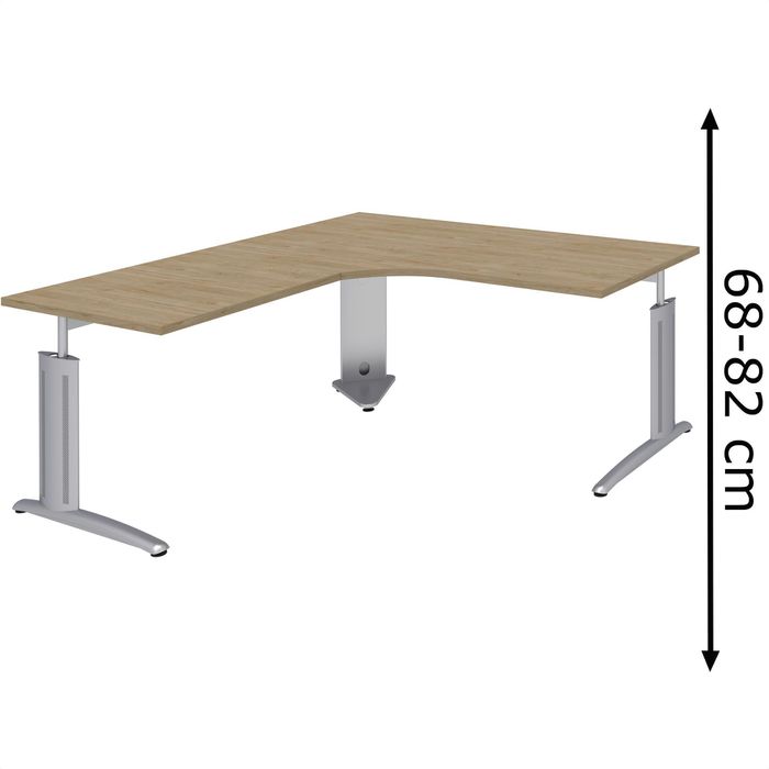 Röhr Schreibtisch Techno, hickory, höhenverstellbar, 180 x 68-82 x 180cm, L-Form  – Böttcher AG