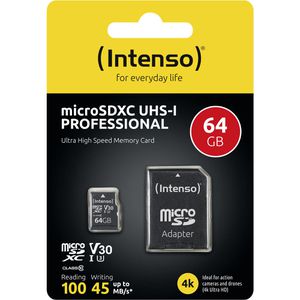 Produktbild für Micro-SD-Karte Intenso Professional 3433490, 64GB