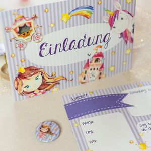 Produktbild für Einladungskarten Papierdrachen Einhorn, für Kindergeburtstage